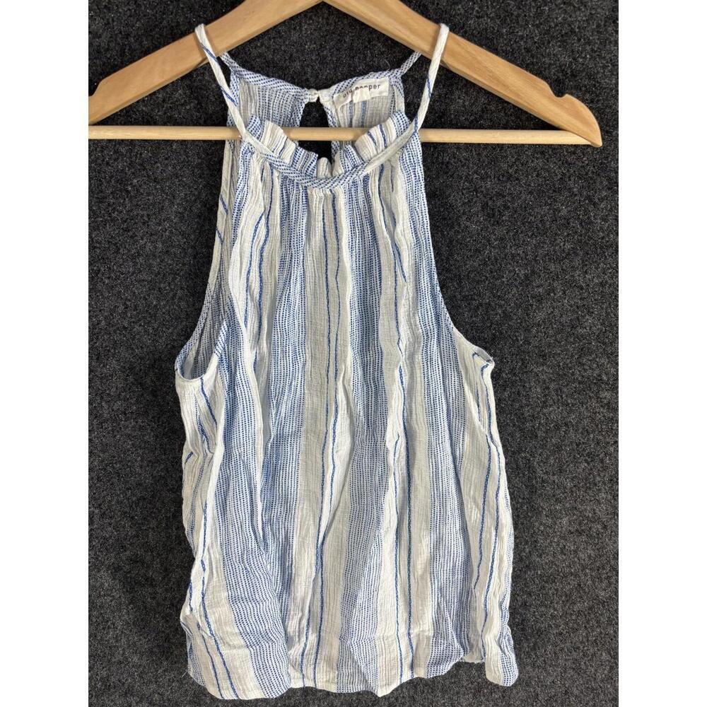 Blu Pepper Blouse Women M Medium White Striped Sleeveless Spaghetti Strap Rayon